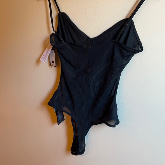 NWT S GUESS women MELINDA contour bodysuit mesh transparent corset piping black - Picture 5 of 12